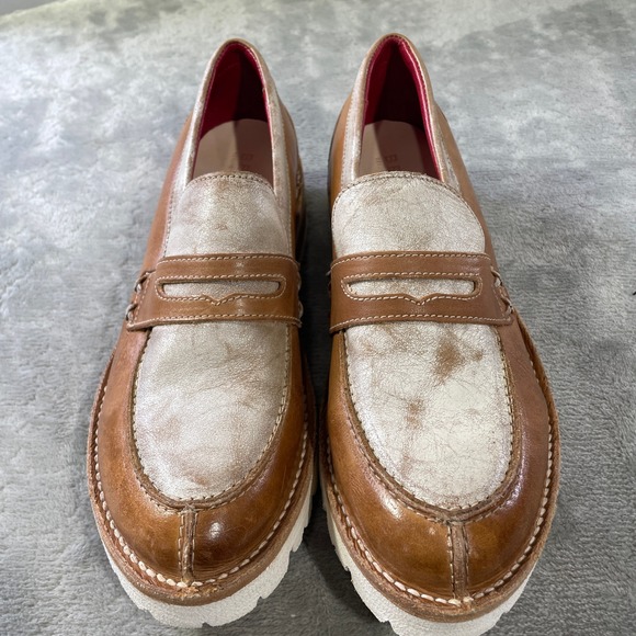 Bed Stu Cobbler Series Leather Penny Loafers Women 7.5 Tan Cream Rustic Lug Sole - Picture 5 of 10